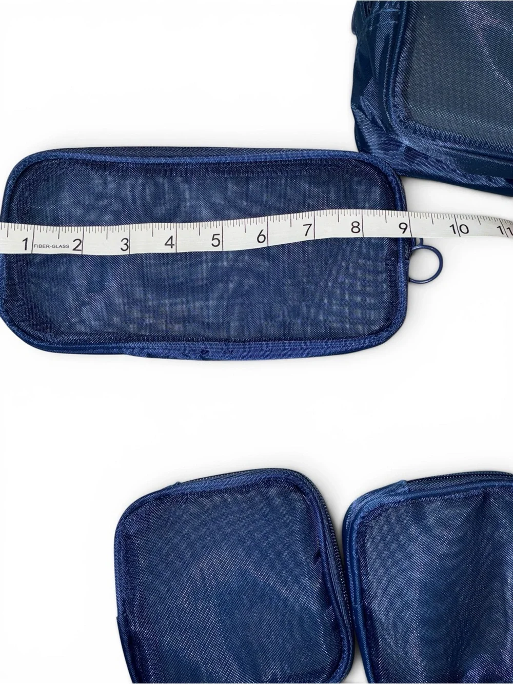 Navy Blue 4-piece mesh travel organizer pouch and makeup bag set